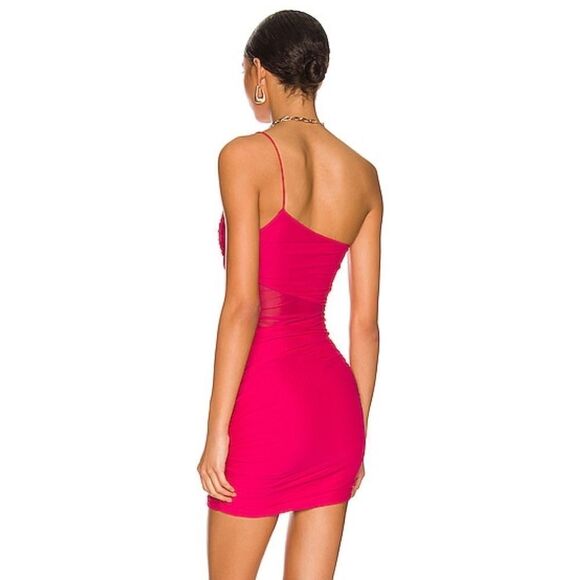 Superdown Jerica Mesh Mini Dress in Hot Pink one shoulder party Revolve S - Picture 3 of 8